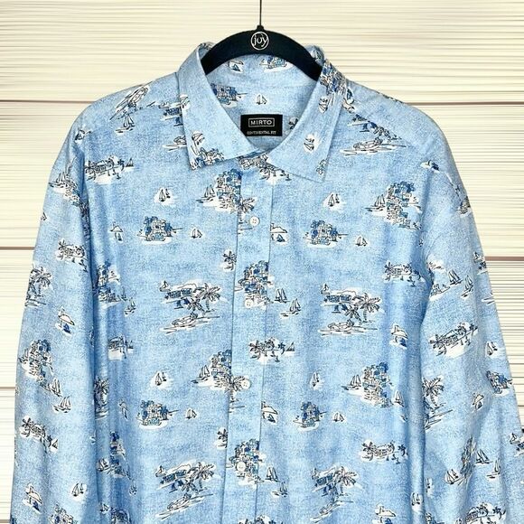 Mirto Spain Button Down Shirt Blue Cotton Nautical Print Size Men’s XXL NWOT - Picture 6 of 15